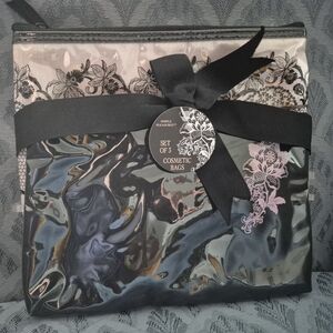 New! Simple Pleasures Floral Lace Printed Cosmetic Bag Set 2 Pcs.